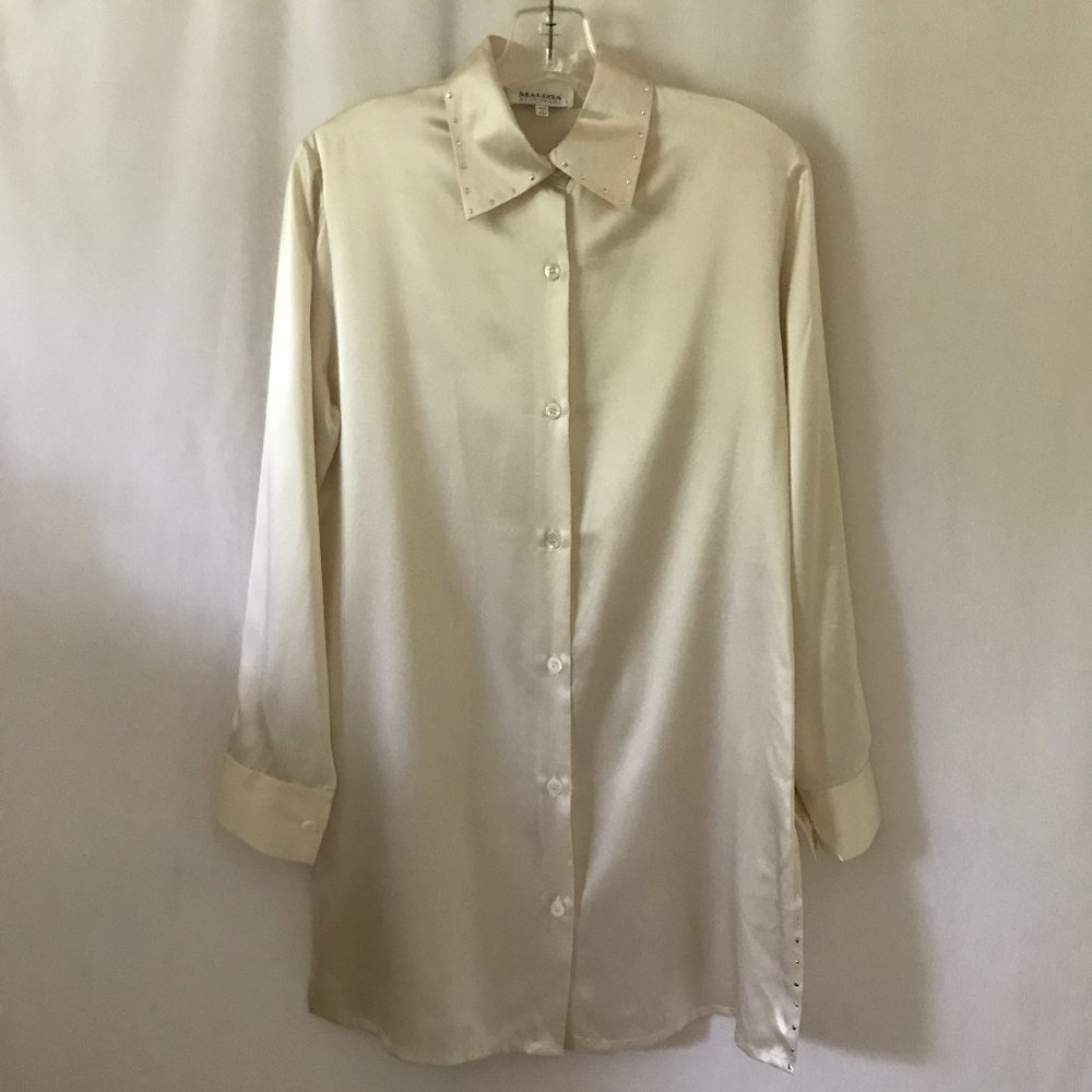 Malizia La Perla White Silk Button Down